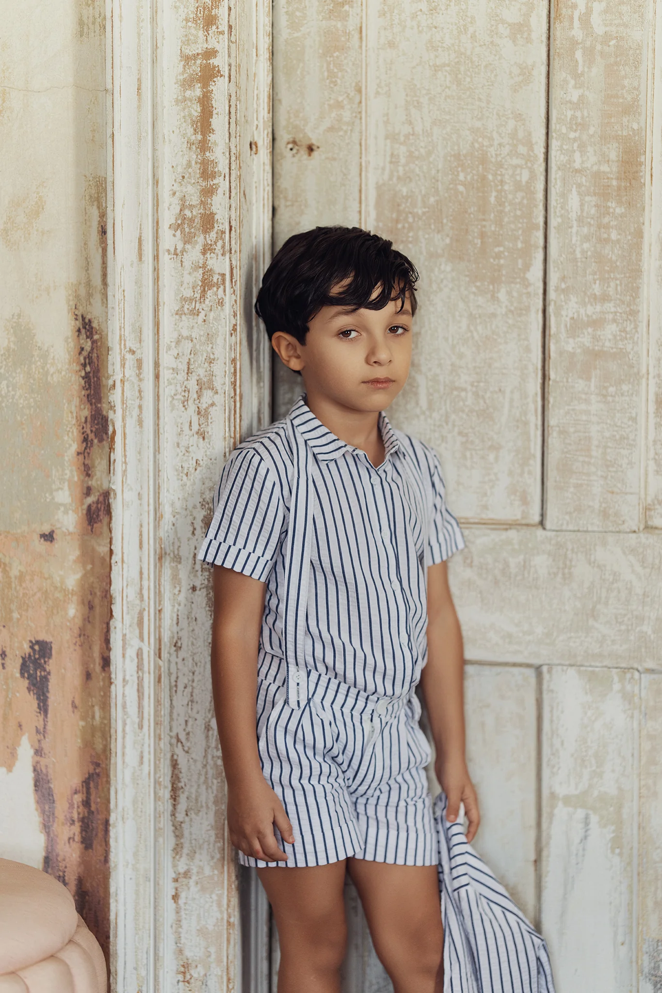 BACE COLLECTION NAVY/WHITE THICK STRIPED SUSPENDER SHORTS [FINAL SALE] - Image 4