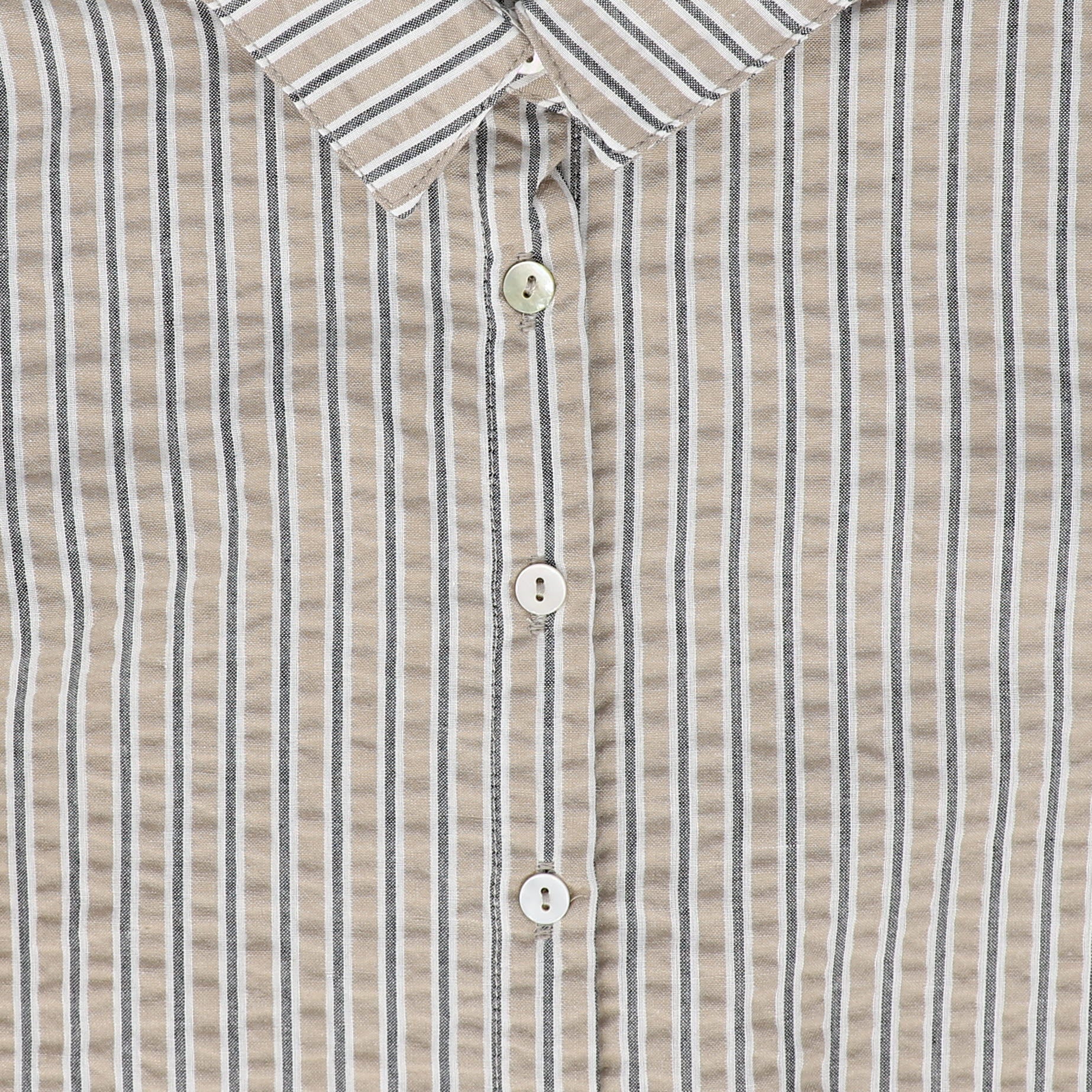 BACE COLLECTION WHITE/TAN THICK STRIPED BUTTON DOWN BLOUSE [FINAL SALE] - Image 3