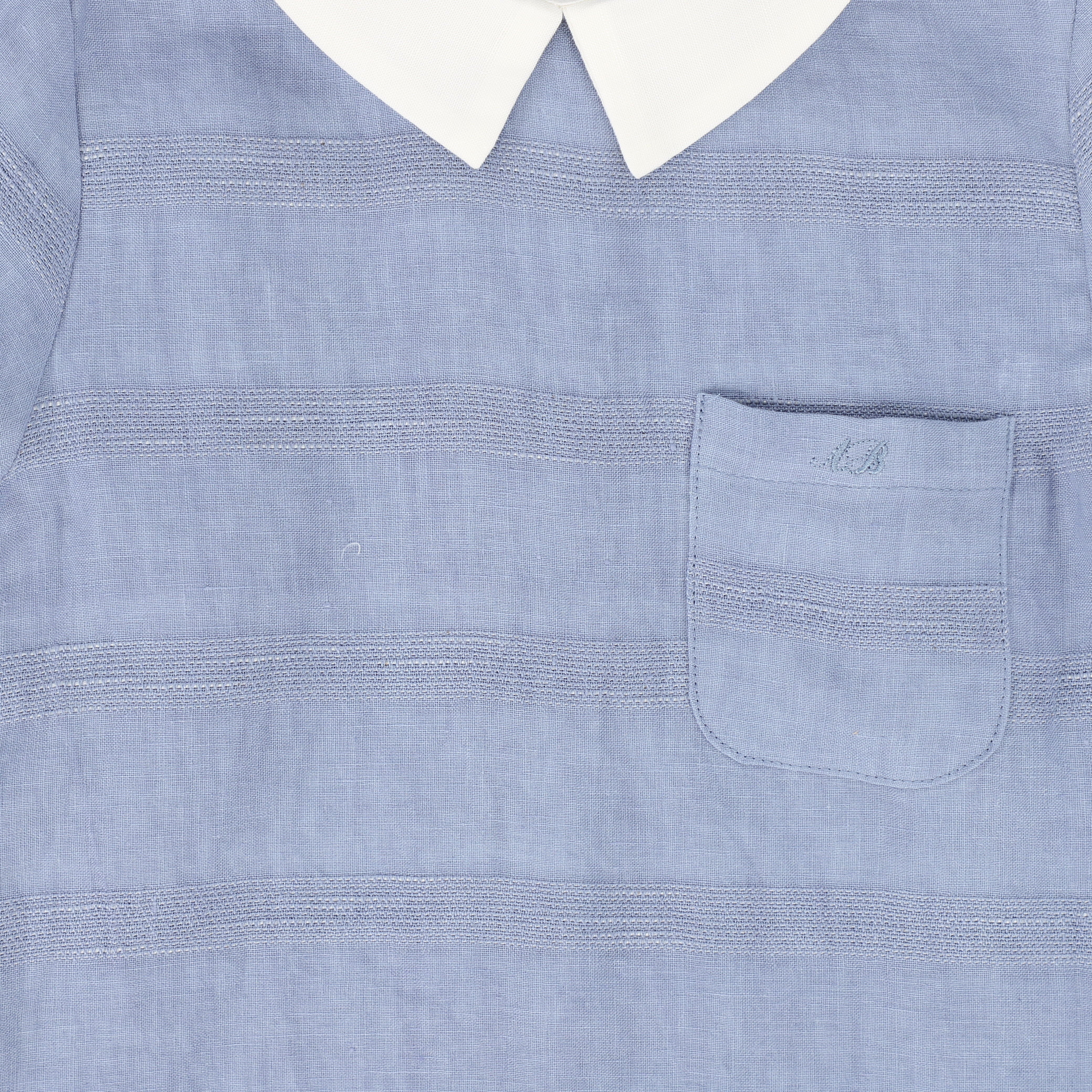 LE BOURDON BLUE TEXTURED LINEN BLOUSE [FINAL SALE] - Image 3
