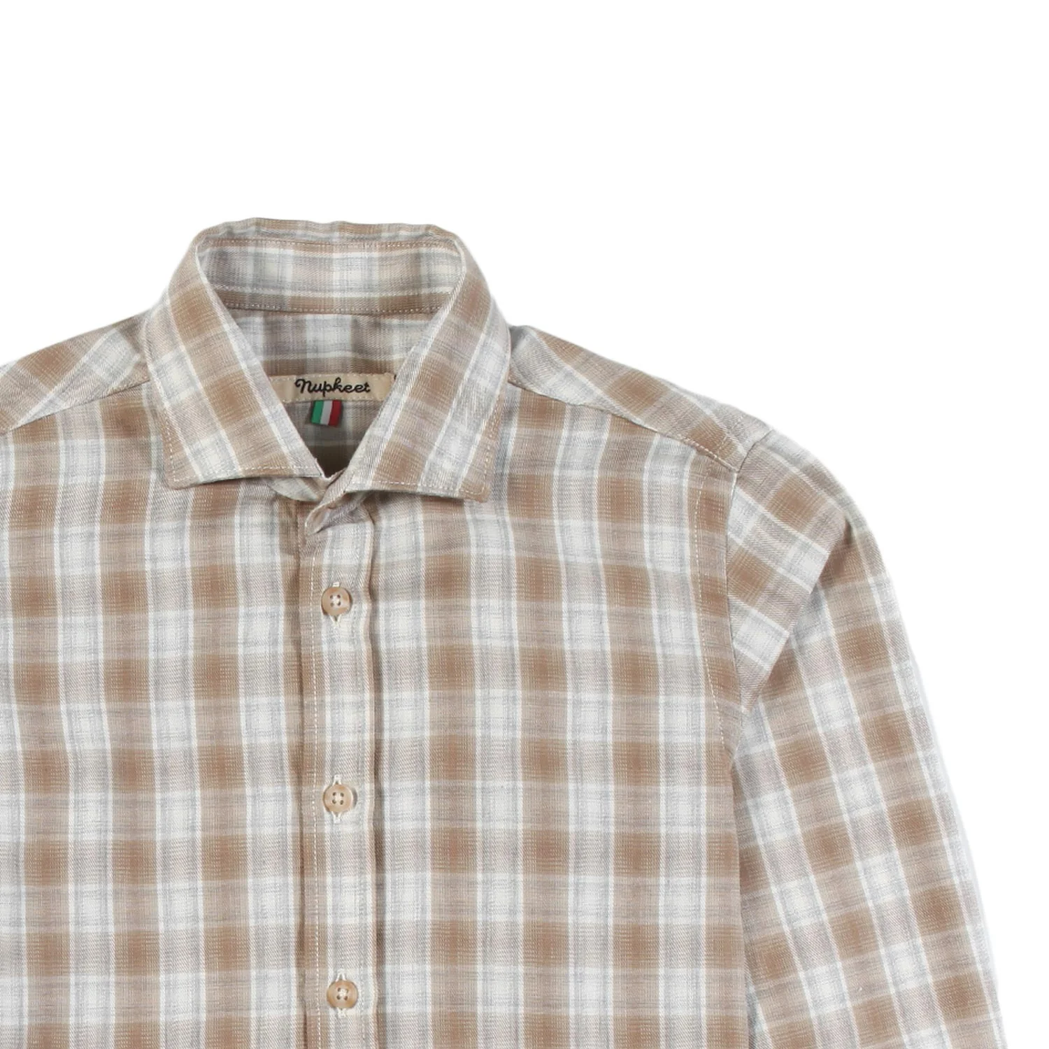 NUPKEET BROWN/GREY CHECKED COLLAR SHIRT [FINAL SALE] - Image 3