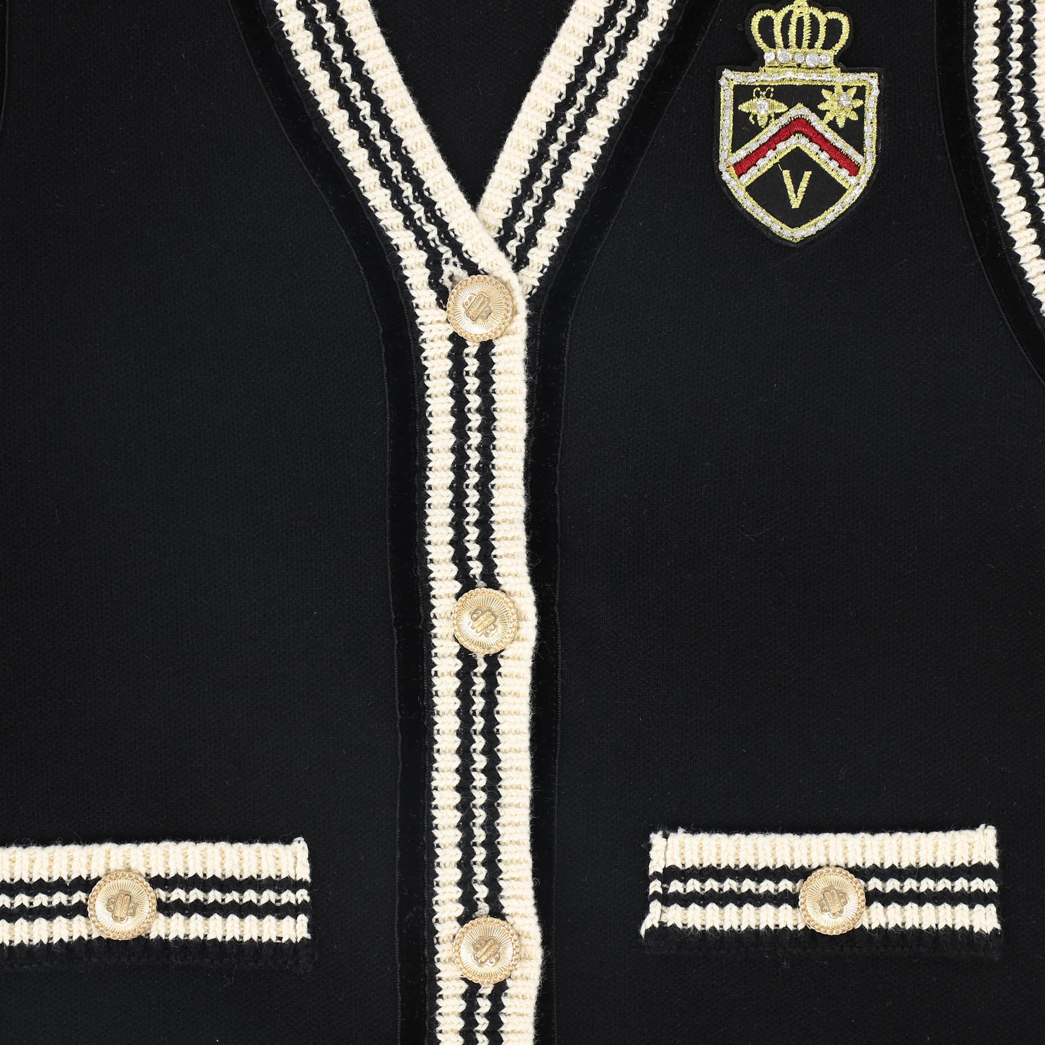 VALENTINA BLACK STRIPE TRIM KNIT VEST [FINAL SALE] - Image 3